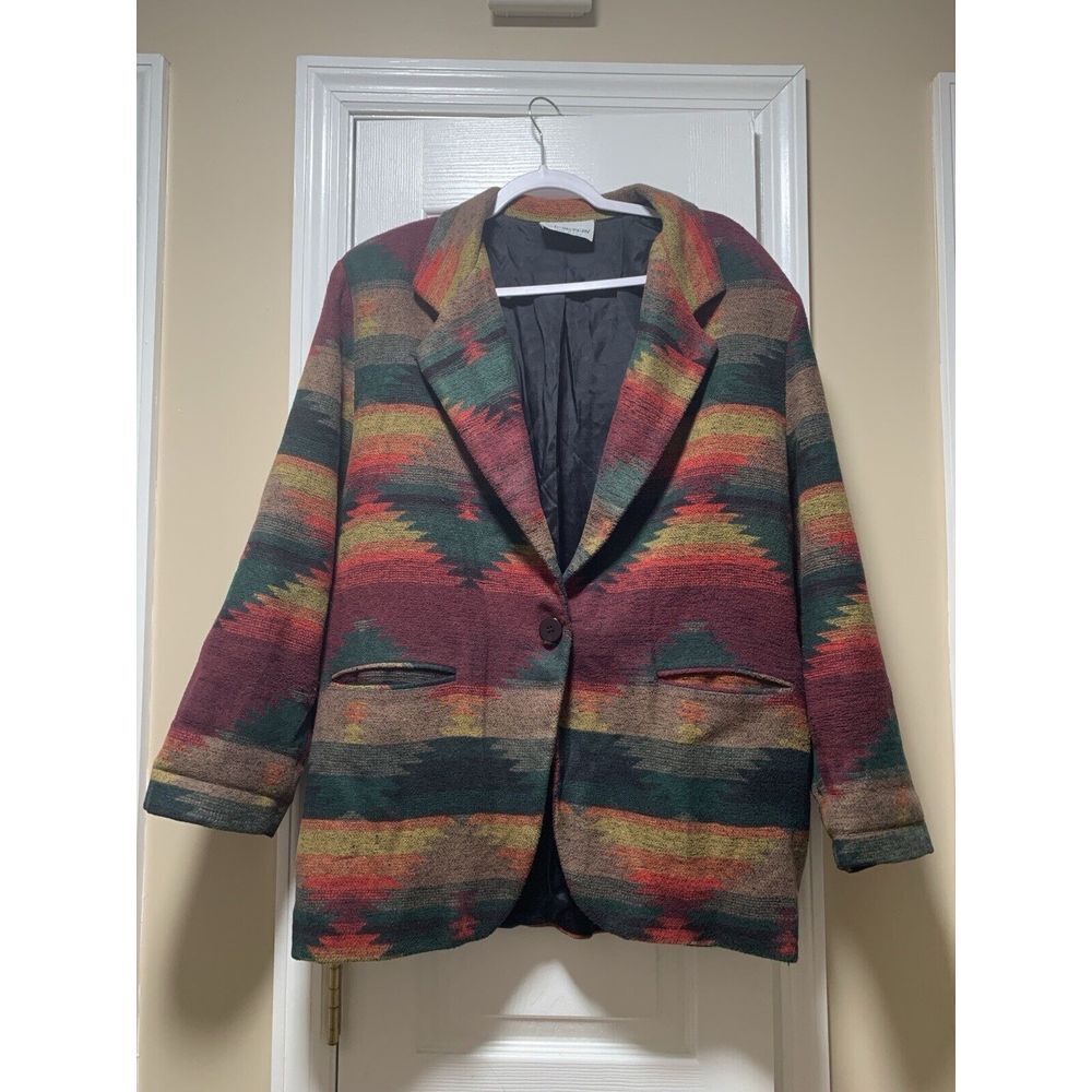 Vintage String Bean womens Aztec Coat Southwest Jacket Size Large Made‎ In USA